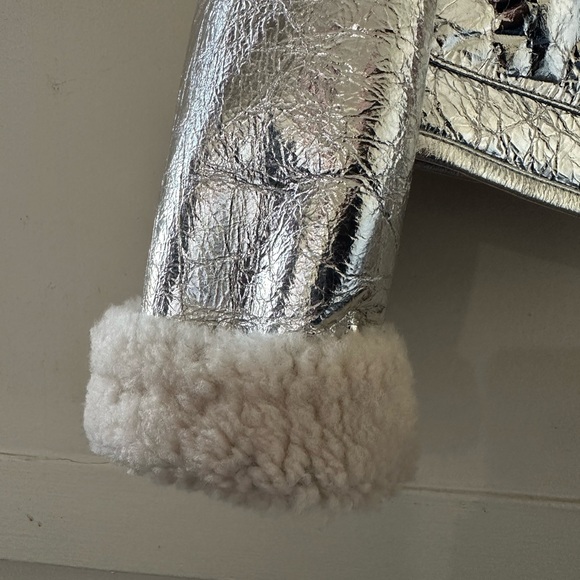 J. Crew Limited Edition Silver Metallic Cropped Leather and Shearljng Jacket - Picture 2 of 8